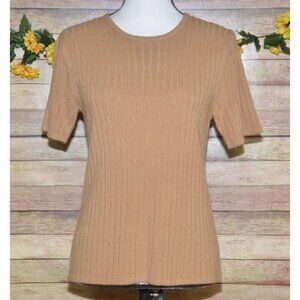 Vintage Sag Harbor Petite M Brown Ribbed Super Soft Short Sleeve Sweater Casual